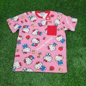 Sanrio Hello-Kitty Cat Flower AOP Shirt Womens M/L 20x26 Pink